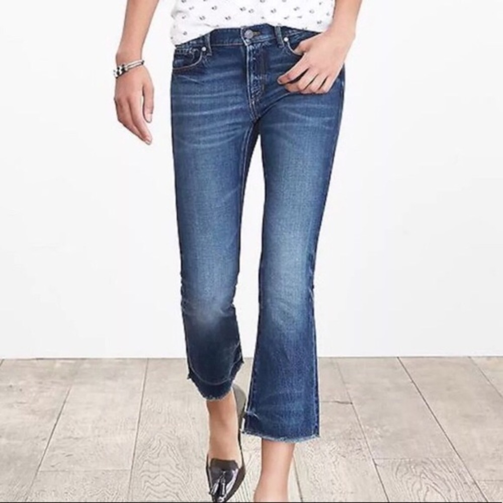 Banana Republic Premium Denim Raw Hem Cropped Flare Jeans